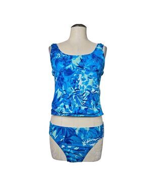 Cami Swim Blue 2 Piece Swimsuit Tankini & Bikini Bottom Matching Set 12